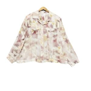 Marla Wynne Snap Button  Shirt Womens Sz 2X Pastel Semi Sheer Office Career